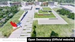 Open Democracy tashkiloti hisobotiga ilova qilingan surat. "Akfa" universiteti binolari tashqi ko‘rinishi.