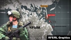 Российский военнослужащий на фоне карты Крыма и южной части Херсонской области. Коллаж