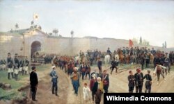 Сдача крепости Никополь 4 июля 1877 года, картина Николая Дмитриева-Оренбургского (1883)